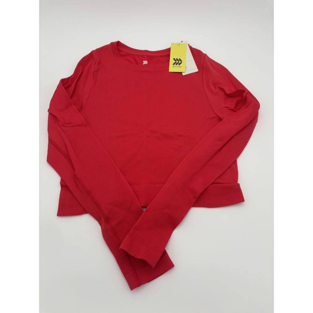 All in Motion Long Sleeve Cropped Length Tight Fit Top Size M Red NWT